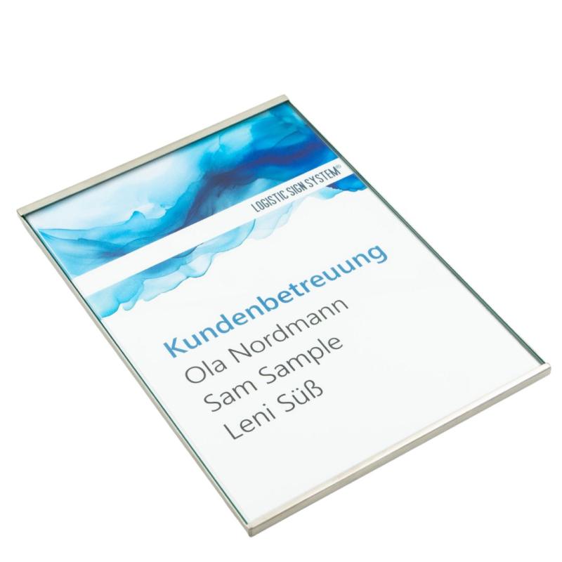 Tuerschild Vitrum G aus Glas und Edelstahl DIN A5